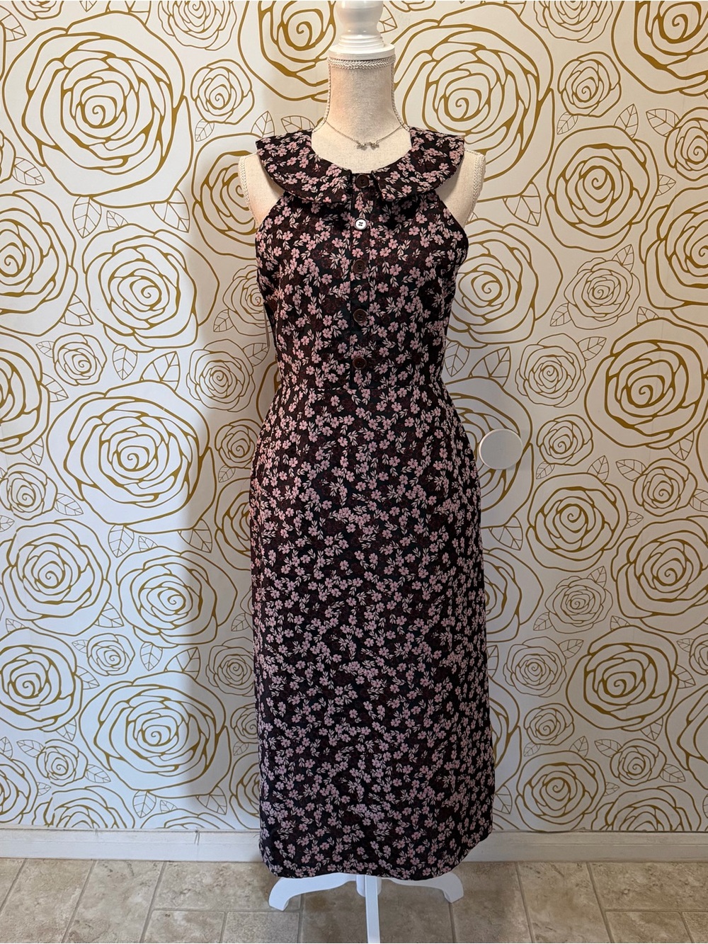 NWT b.right The Marked In Time Pink Floral Jacquard Structured Midi Dress